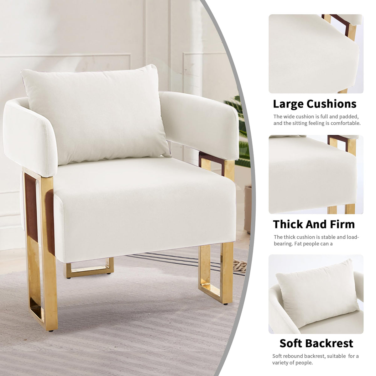 Upholstered Barrel Accent Chairs with Gold Legs – Set of 2