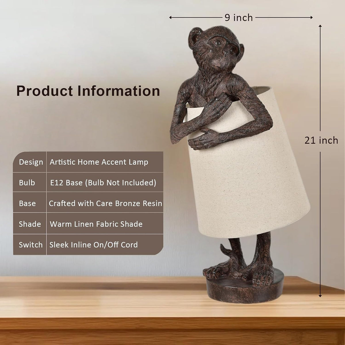 Bronze Monkey Accent Table Lamp