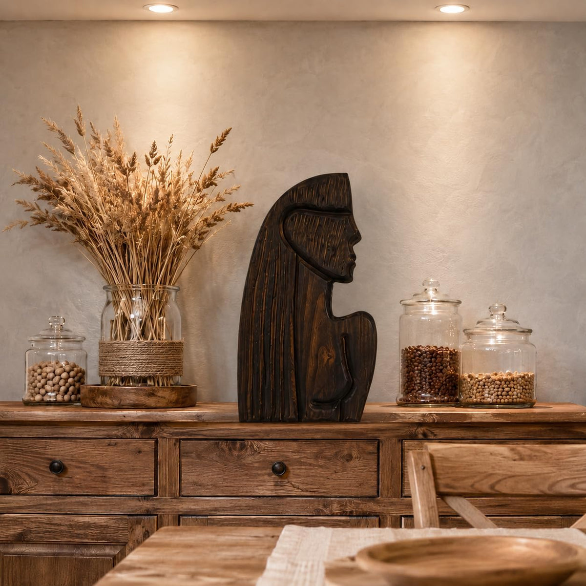 Wood Whimsical Room Decor Face Statue for Women