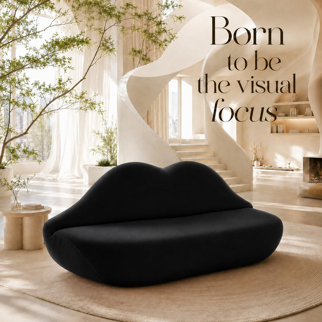 Lip-Shaped Sculptural Sofa, Modern Artistic Statement Couch, Unique Curved Accent Seating for Home and Commercial Spaces.(White，78.74inches)