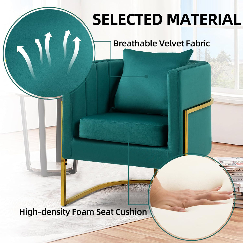 Velvet Barrel Accent Chair with Pillow