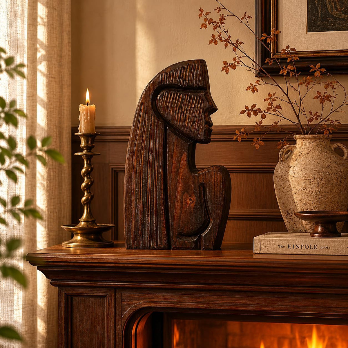 Wood Whimsical Room Decor Face Statue for Women