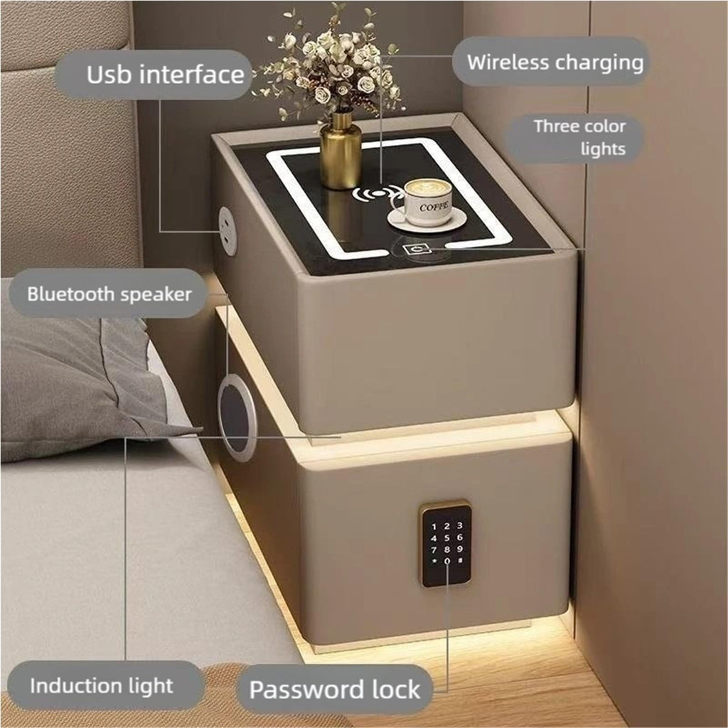 LED Smart Nightstand with 2 Drawers, Side Table, Modern Floating Nightstand for Bedroom and Living Room, Gray, 11.8"x15.7"x18.9"