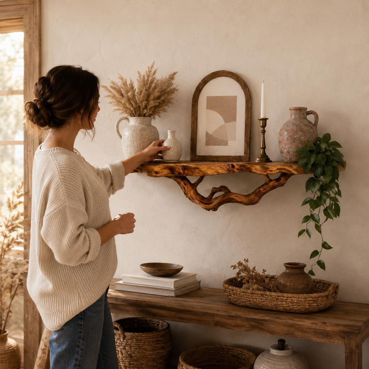 Handmade Solid Wood Tree Branch Bookshelf