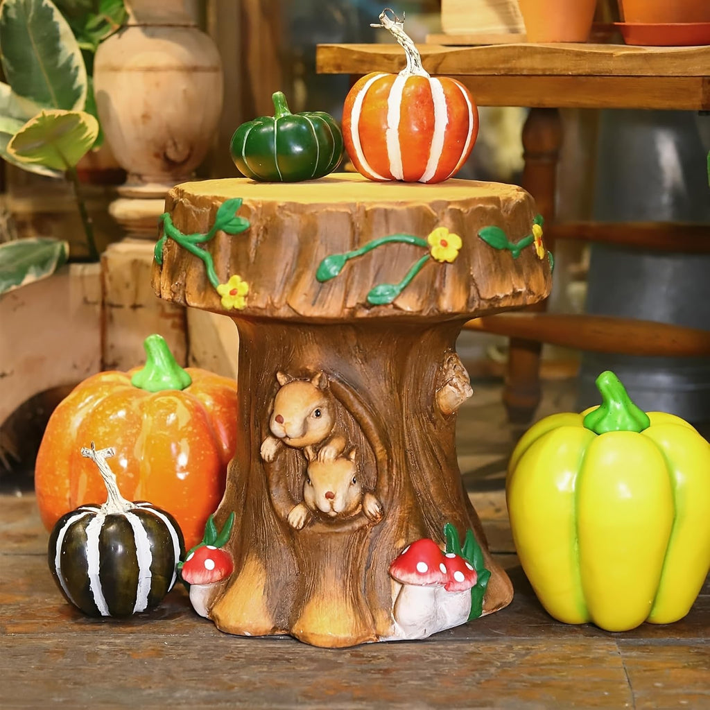 13.4" Cute Pig Side Table w/ Watermelon Top, Resin Plant Stand, Pink+Red