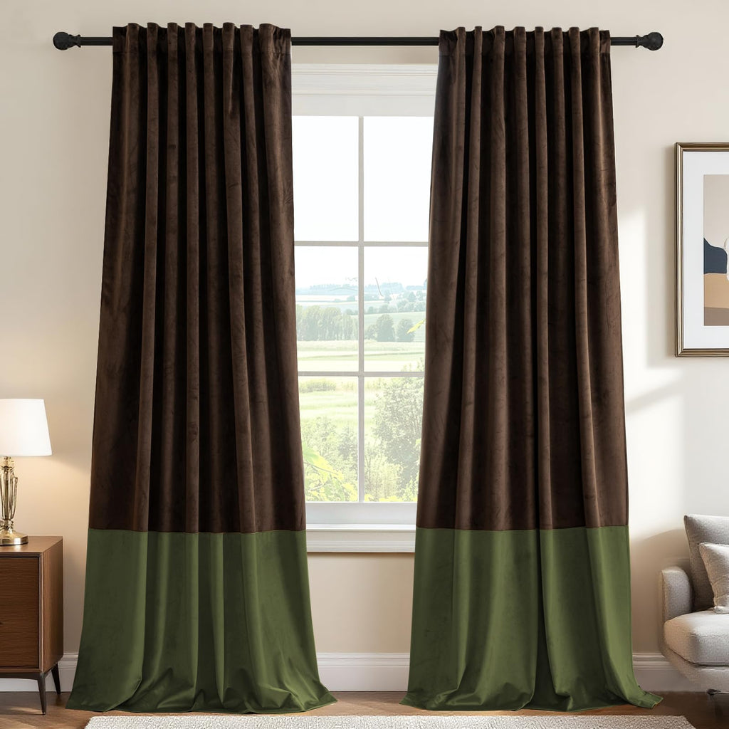 Velvet Color-Block Curtain Set
