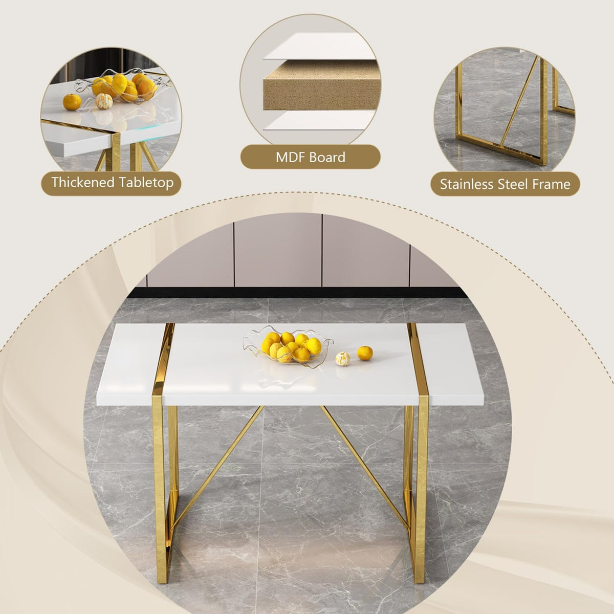 White & Gold Dining Table Set