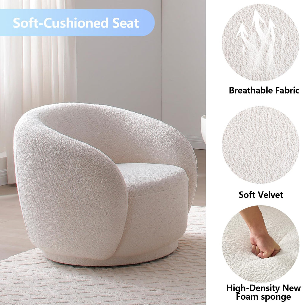 Oversized Boucle Accent Chair, Cream White Sherpa Wingback Chair