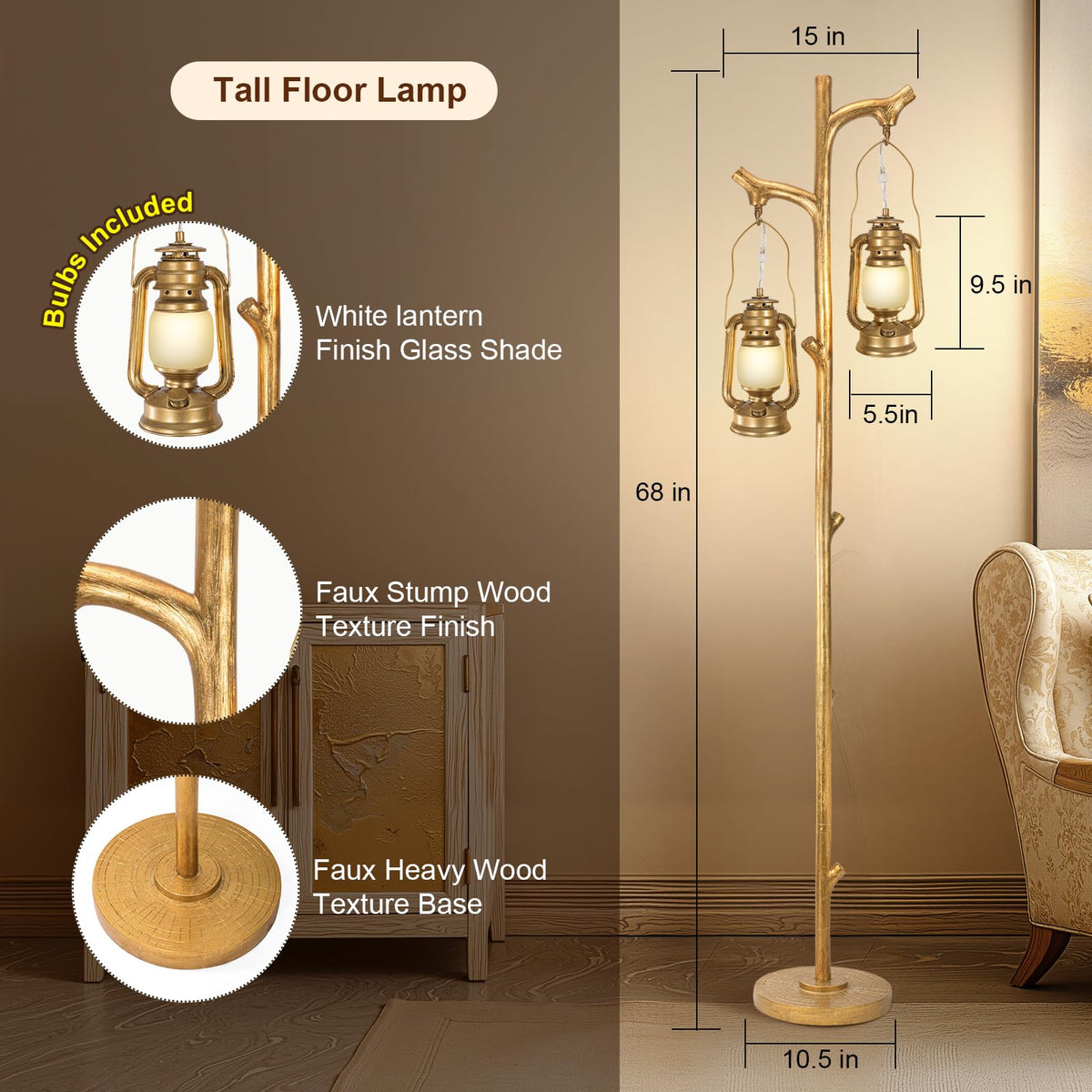 Scenekoy Vintage 68” Tall Resin Floor Lamp with Straw Rope Woven Shade