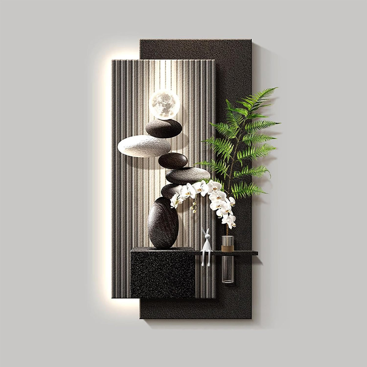 3D Sandstone LED Wall Art with Vase Detail