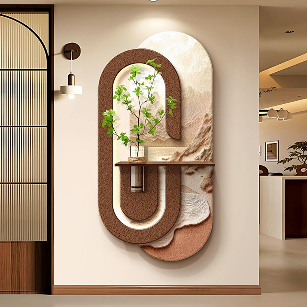 Large Sandstone Wall Art with Glass Vase Design
