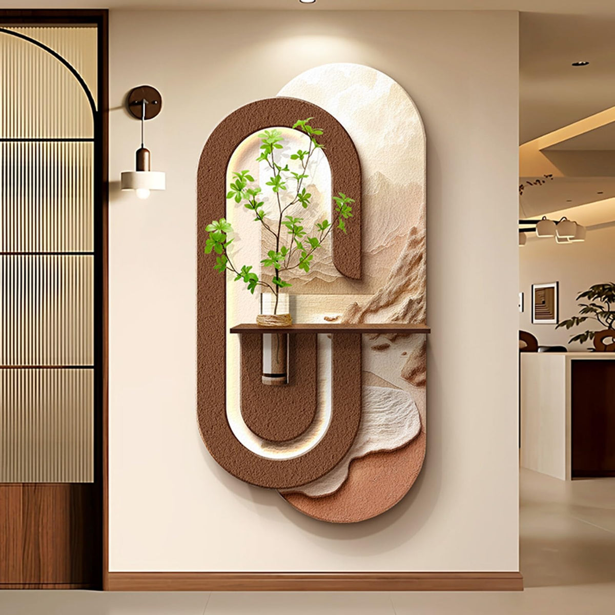 Large Sandstone Wall Art with Glass Vase Design