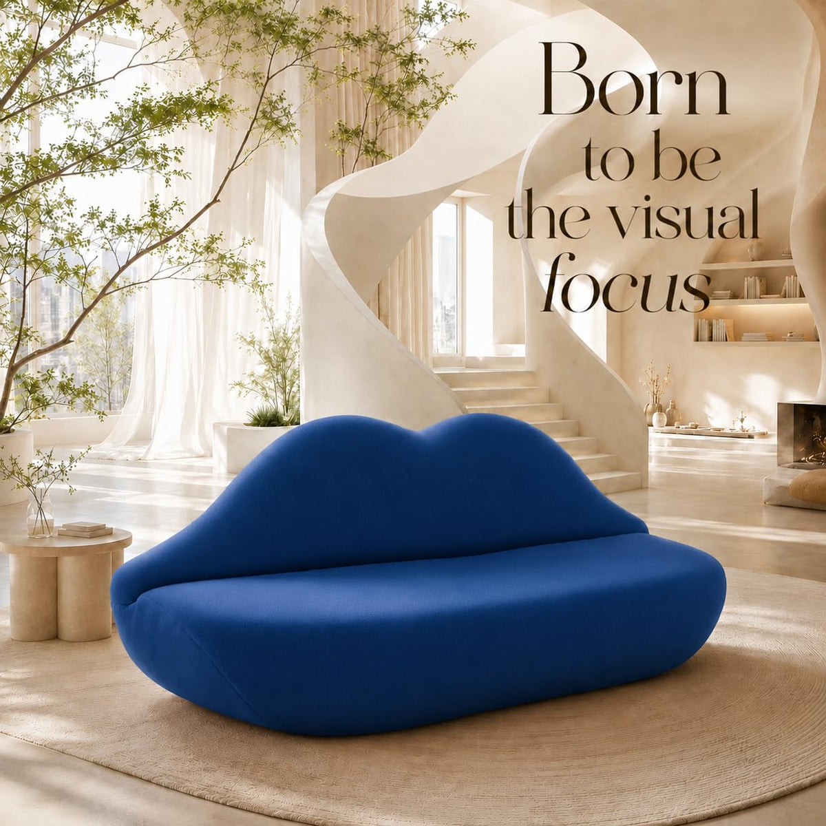 Lip-Shaped Sculptural Sofa, Modern Artistic Statement Couch, Unique Curved Accent Seating for Home and Commercial Spaces.(White，78.74inches)