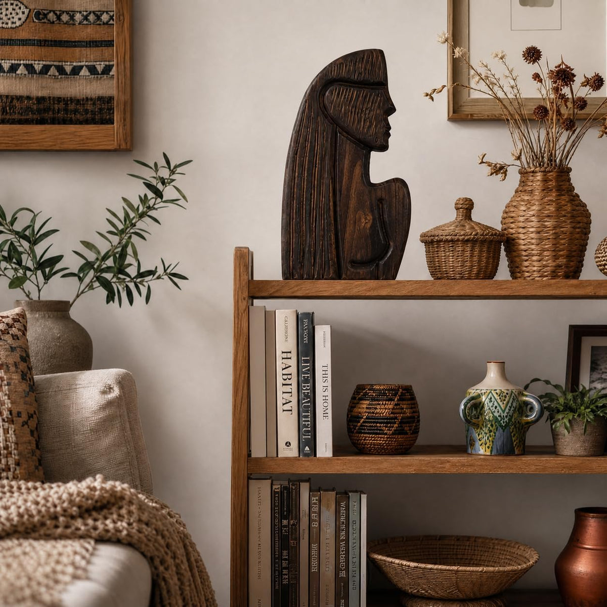 Wood Whimsical Room Decor Face Statue for Women
