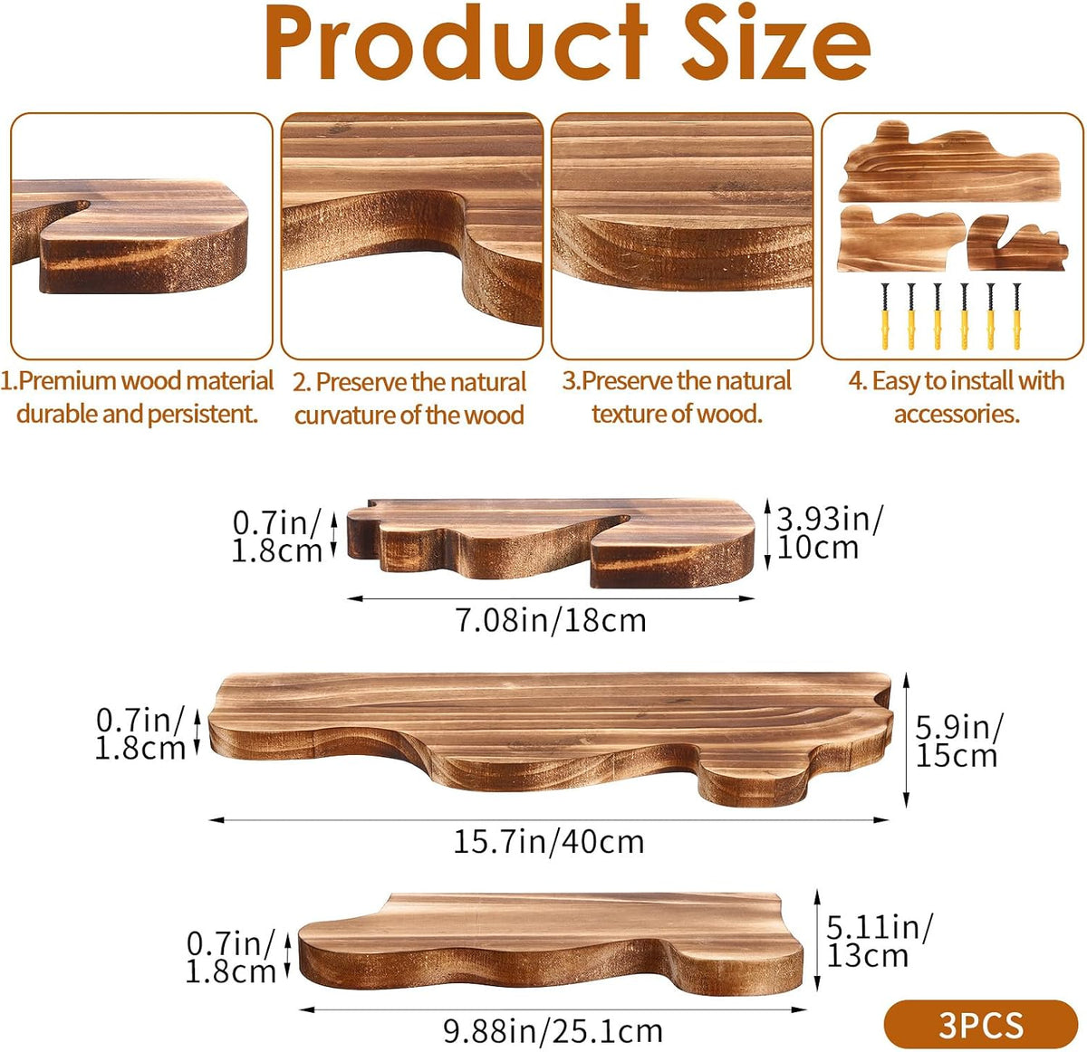 Live-Edge Cloud Floating Shelves – 3-Set