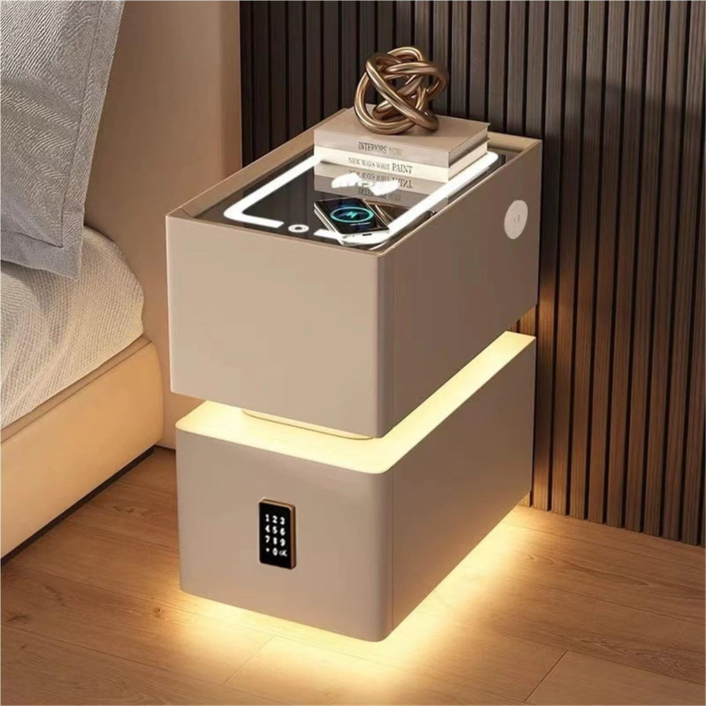 LED Smart Nightstand with 2 Drawers, Side Table, Modern Floating Nightstand for Bedroom and Living Room, Gray, 11.8"x15.7"x18.9"