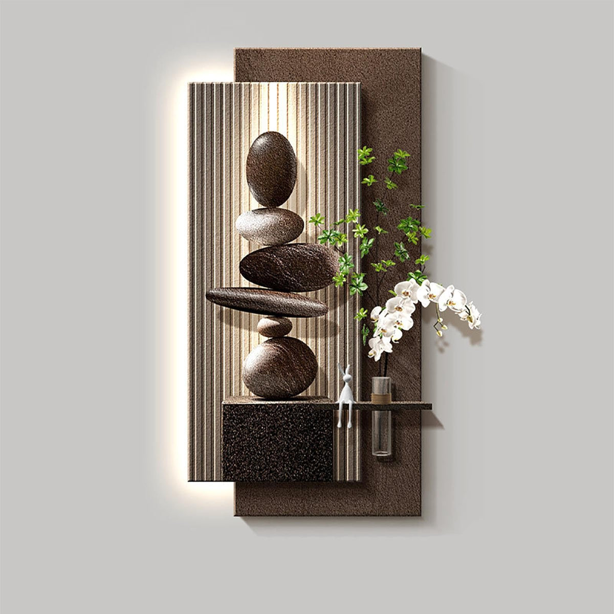 3D Sandstone LED Wall Art with Vase Detail