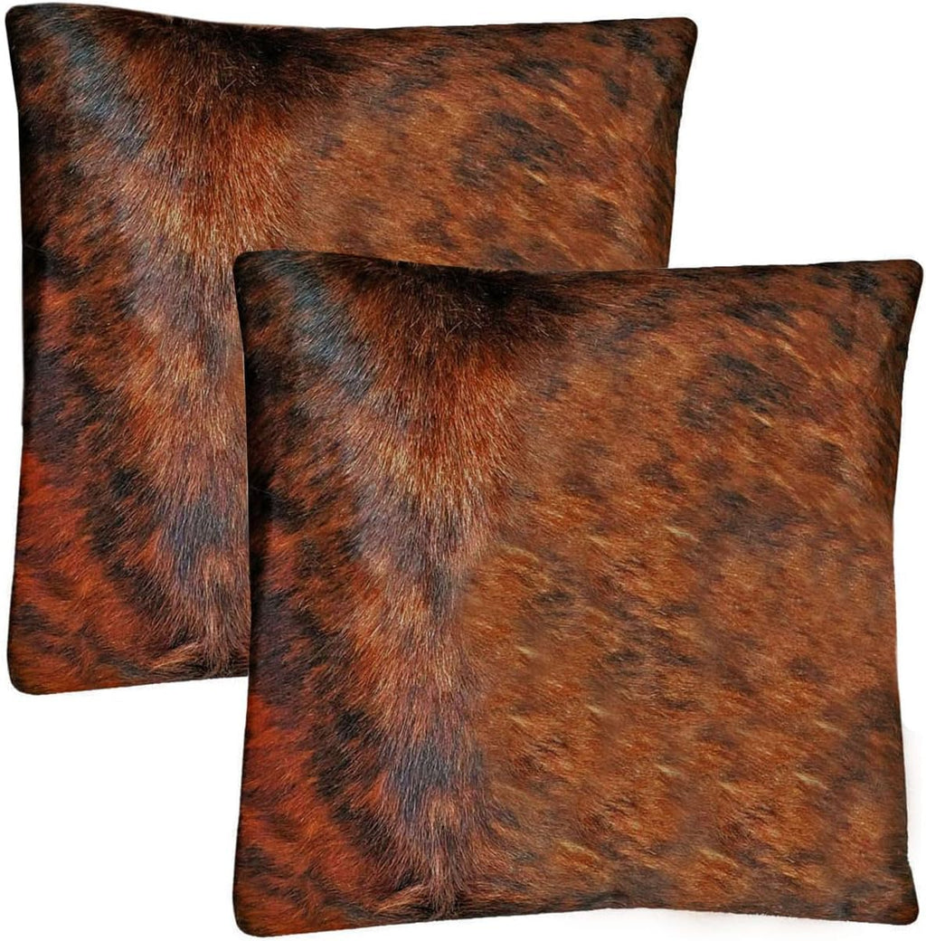 NGF Genuine Cowhide Pillows Cushion Cover - Brown and White Leather Hair on 18' x