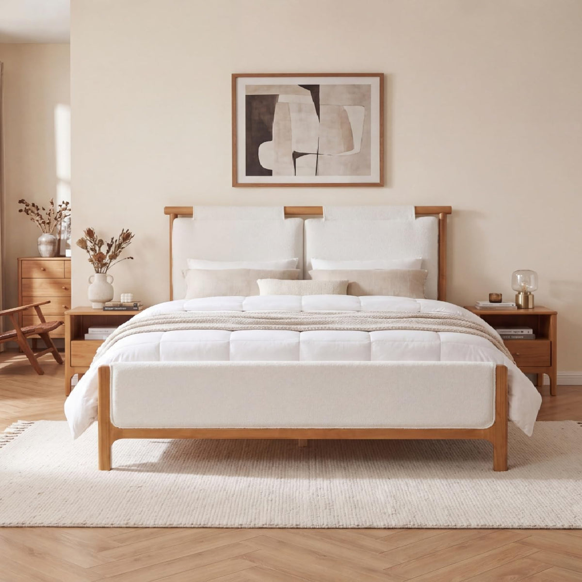 MERITLINE Queen Size Platform Bed with Upholstered Headboard
