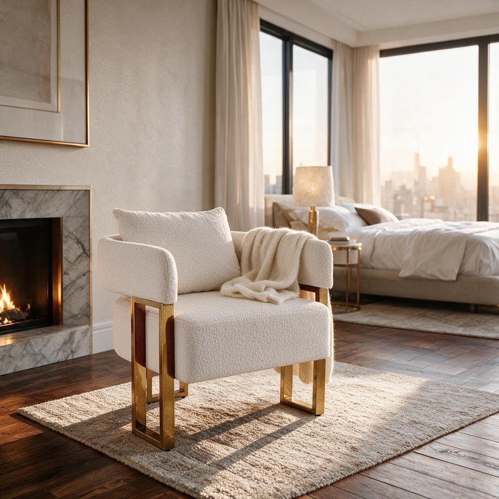 Upholstered Barrel Accent Chairs with Gold Legs – Set of 2