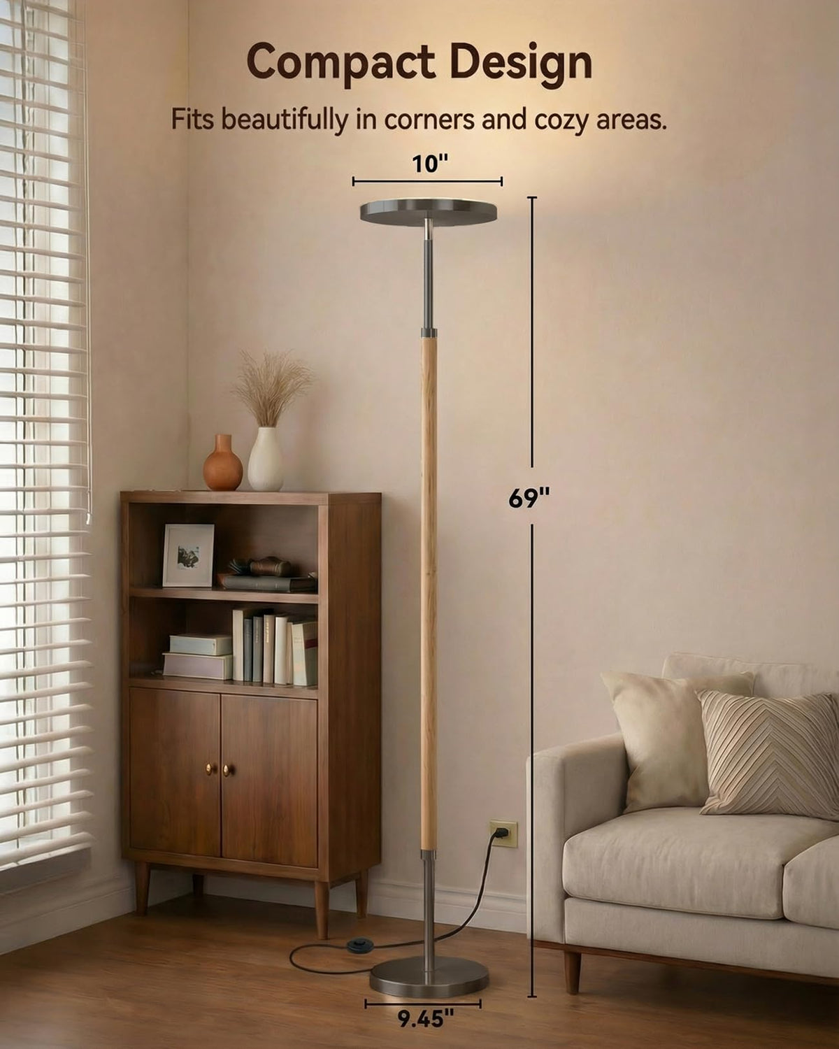 JOOFO Wood LED Torchiere Floor Lamp with Remote, 3000LM Dimmable