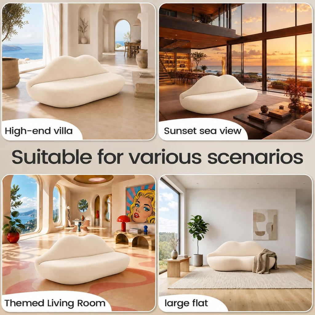 Lip-Shaped Sculptural Sofa, Modern Artistic Statement Couch, Unique Curved Accent Seating for Home and Commercial Spaces.(White，78.74inches)