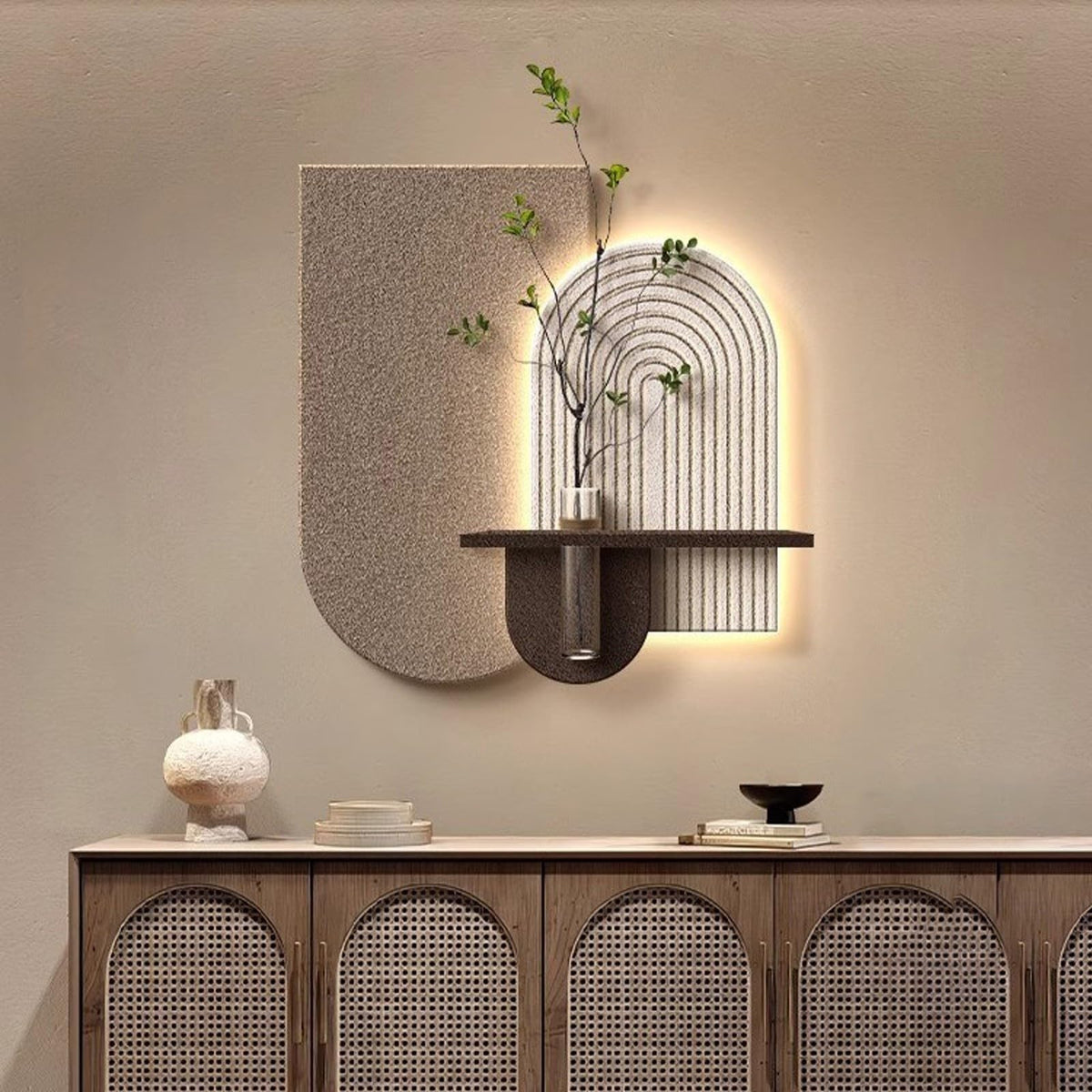 Sandstone Wall Sculpture with Vase Detail