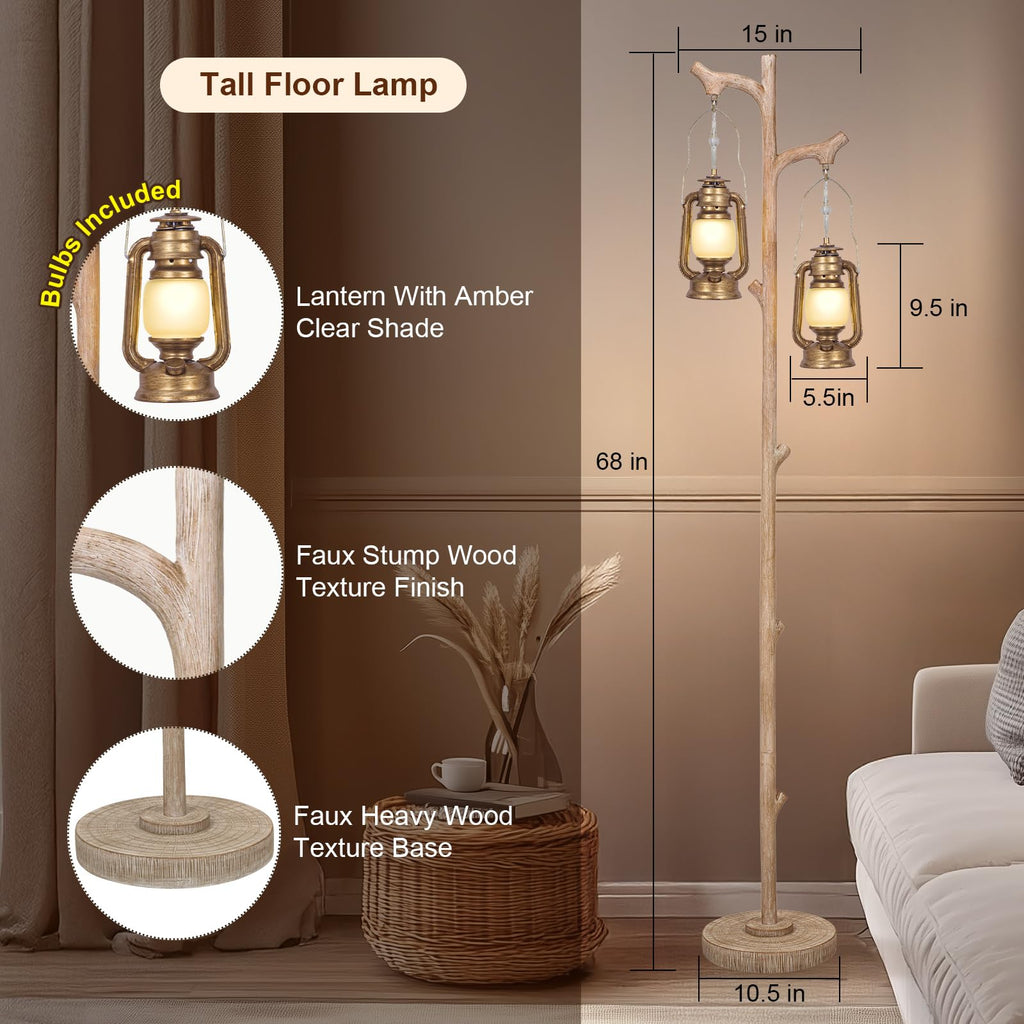 Scenekoy Vintage 68” Tall Resin Floor Lamp with Straw Rope Woven Shade