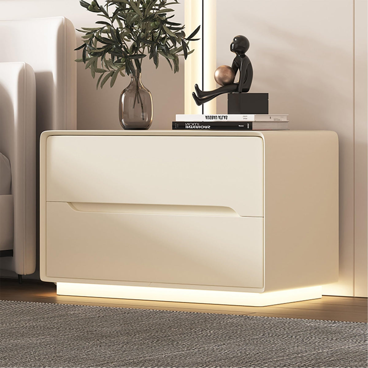 Night Stand Nightstand with LED Light Dresser Bedside Table Side Table for Bedroom End Table with Drawers Bedroom Furniture Storage Cabinet for Living Room Sofa(Gray,50 * 40 * 50cm)