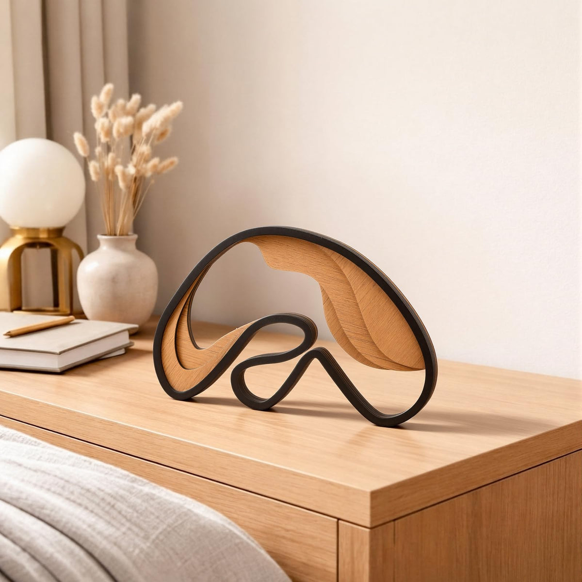 Fumete Mid-Century Modern Wood Abstract Sculpture Wooden Curved Art