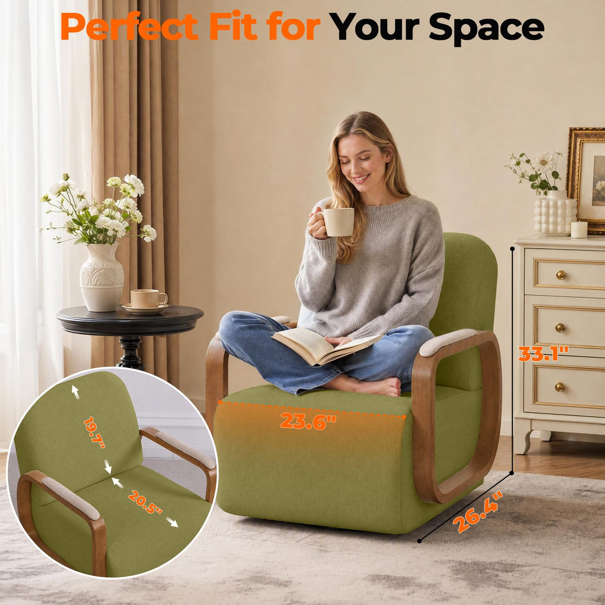 Couchus Swivel Accent Chair with Sturdy Base (Beige, Set of 2)