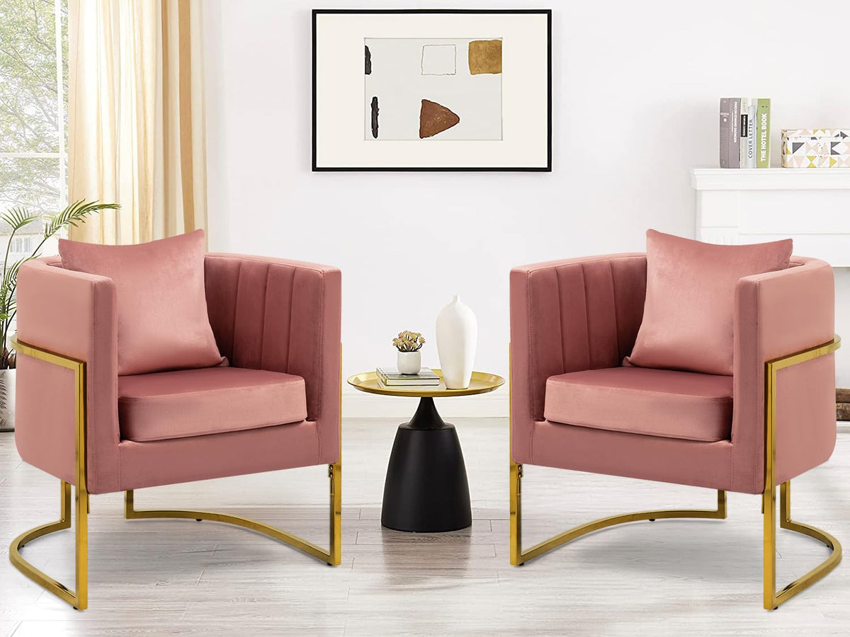 Velvet Barrel Accent Chair with Pillow