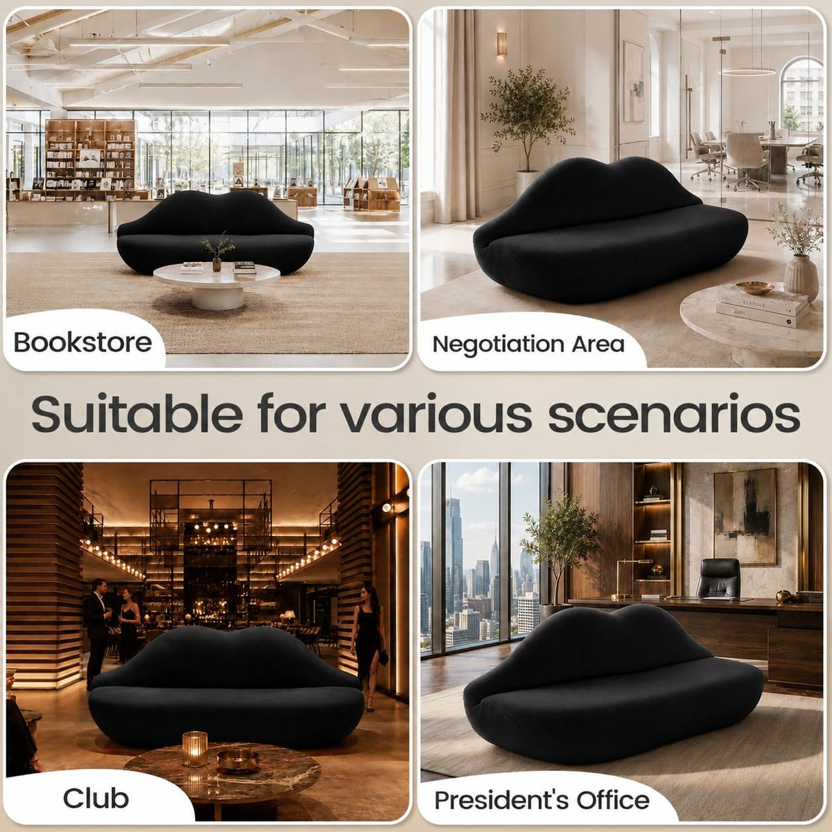 Lip-Shaped Sculptural Sofa, Modern Artistic Statement Couch, Unique Curved Accent Seating for Home and Commercial Spaces.(White，78.74inches)