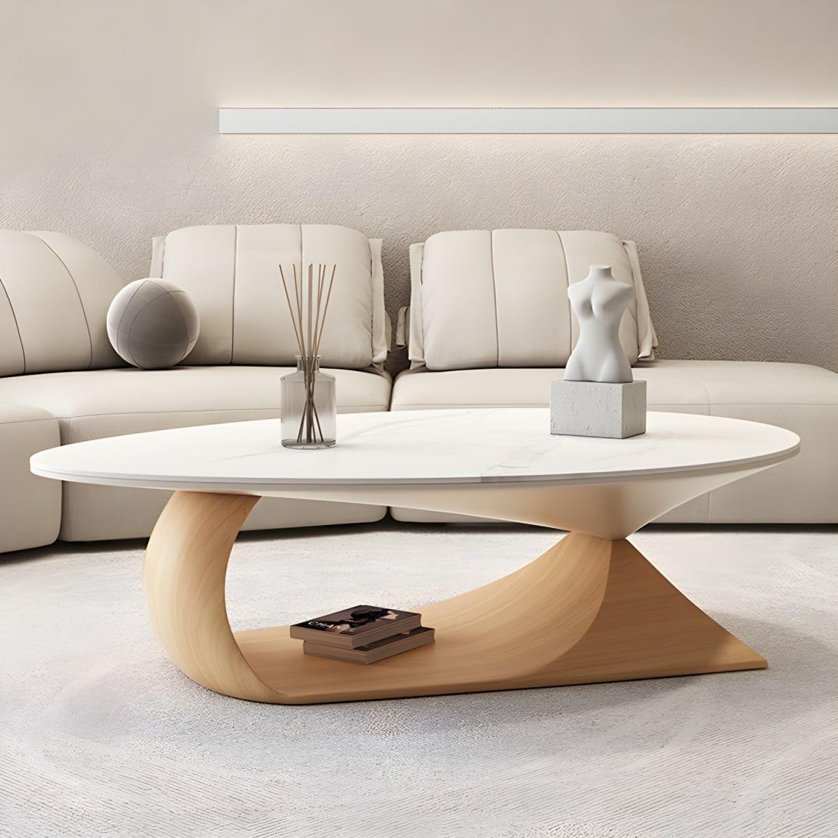 Stone-Top Trestle Coffee Table