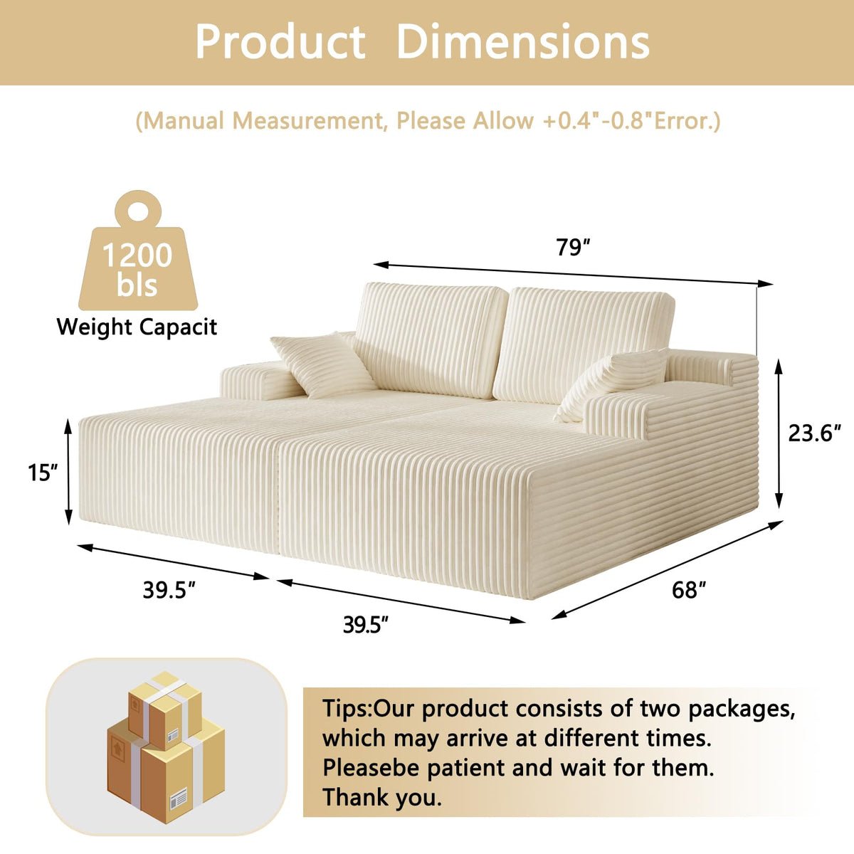 106" Modular Corduroy Cloud Sectional Sofa