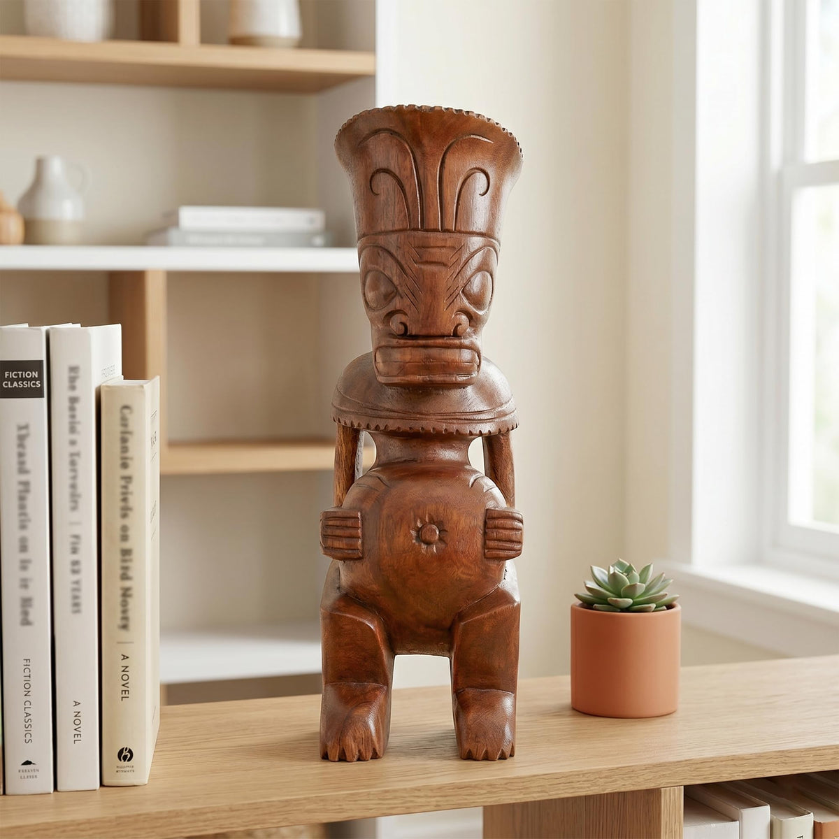 G6 Collection Handmade Wooden Primitive Tattoo Face Tribal Statue Sculpture Tiki
