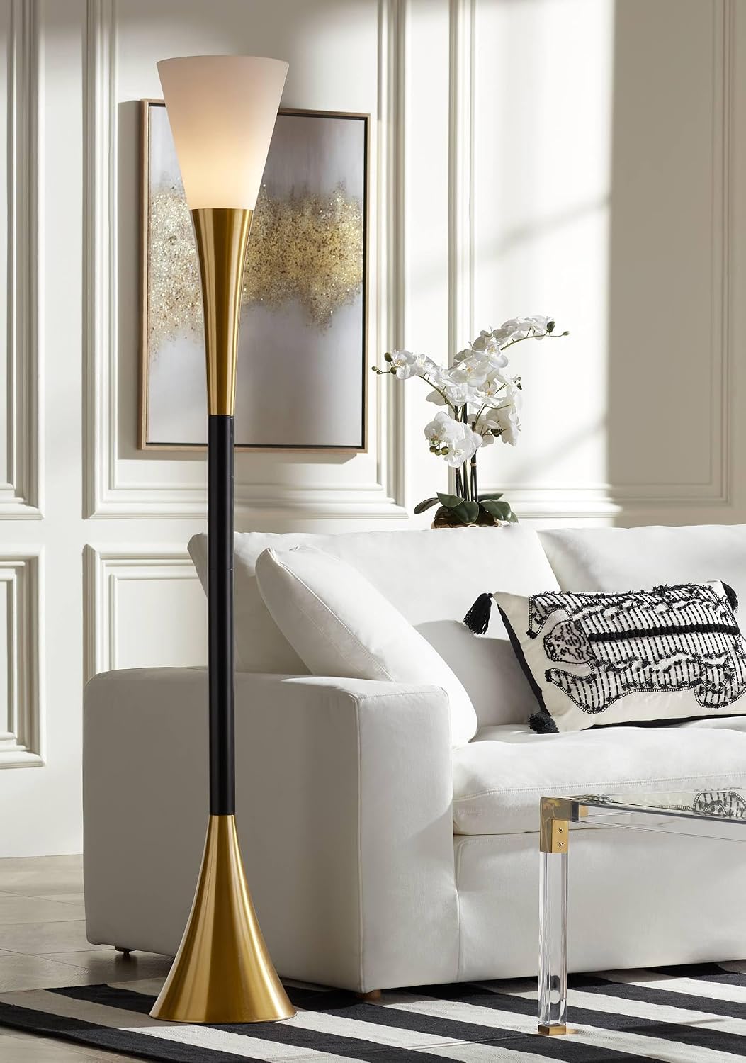 Brass & Black Torchiere Floor Lamp