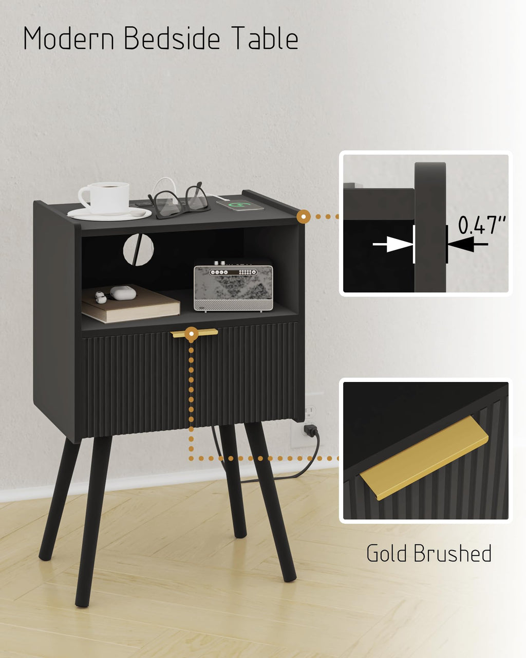 Modern Nightstand with Drawer & Open Shelf