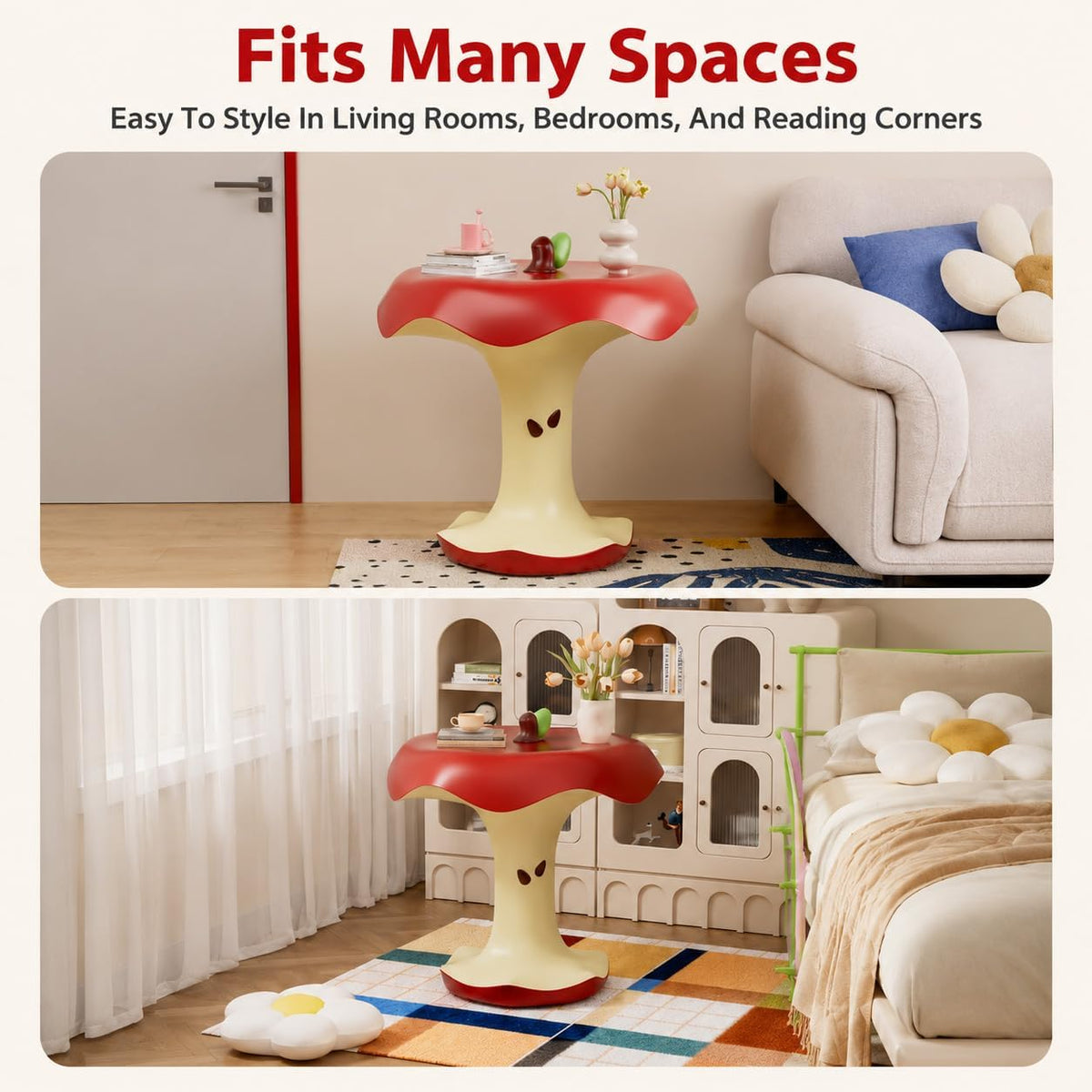 Resin Apple-Shaped Side Table, Funky Fruit Accent Table (Red)