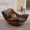 Modern Lounge Chair, Plush Fabric Lounge Chair with Faux Leather Base, Low Profile Lazy Sofa Chair, Ergonomic Curved Upholstered Chair for Living Room, Bedroom, Reading Nook, No Assembly Required