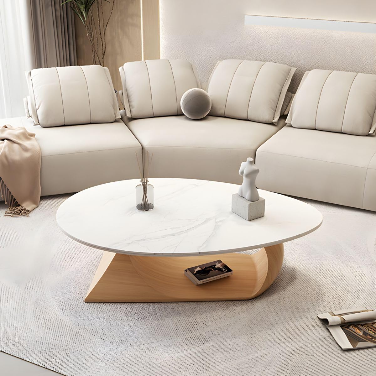 Stone-Top Trestle Coffee Table
