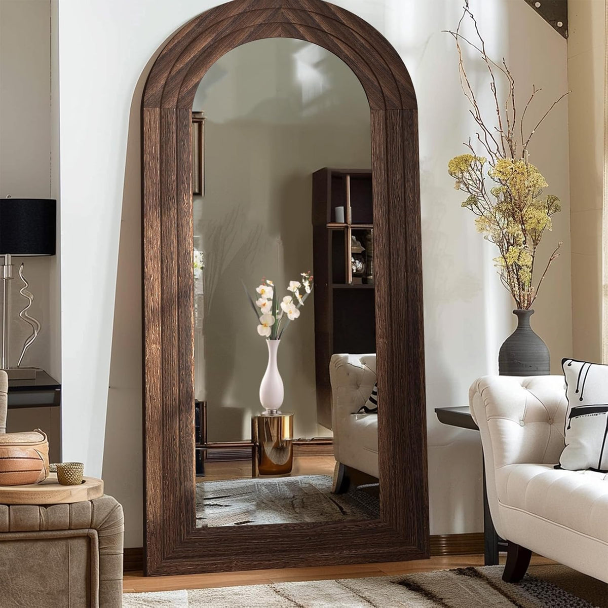 Arched Solid Wood Full-Length Mirror