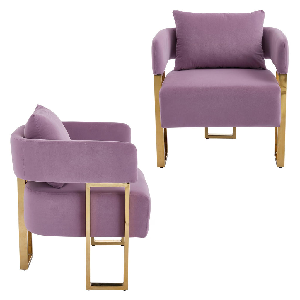 Upholstered Barrel Accent Chairs with Gold Legs – Set of 2