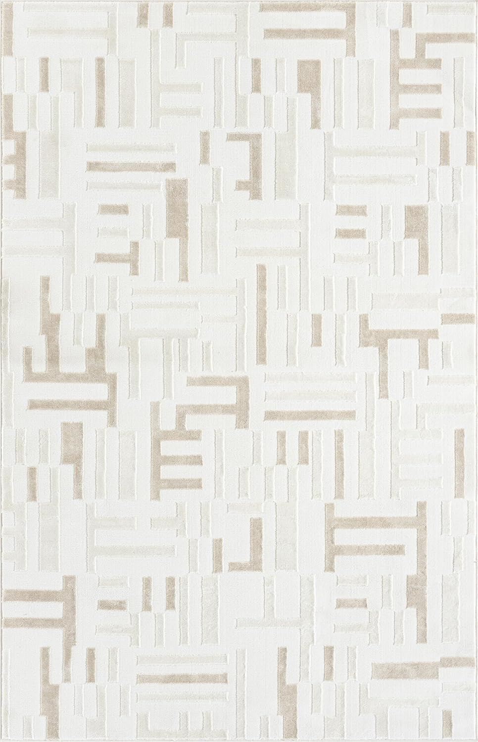 Abani Beige Area Rug - 4' x 6' - Living Room & Bedroom - Geometric Maze Design -