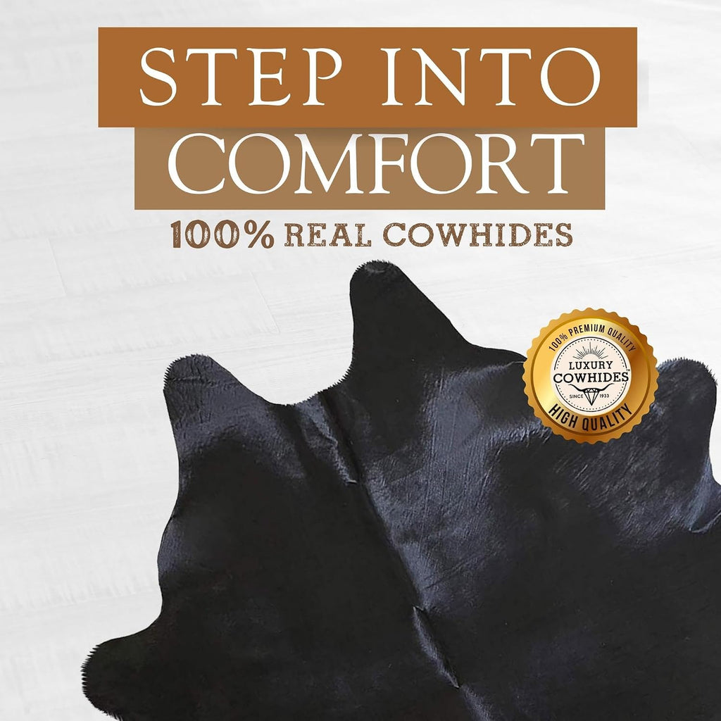 Sunshine Cowhides 100% Genuine Black Cowhide Rug - Luxurious Cow Rug for Bedroom