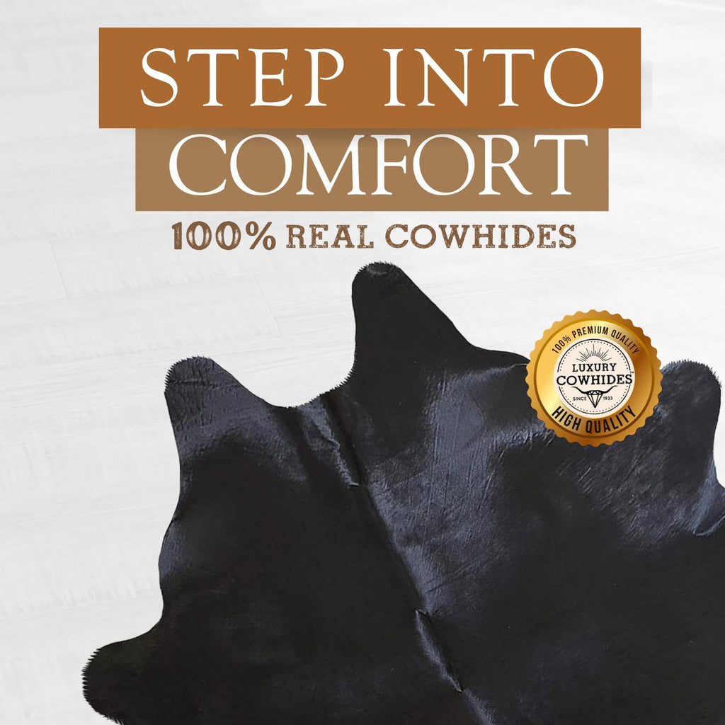 Sunshine Cowhides 100% Genuine Black Cowhide Rug - Luxurious Cow Rug for Bedroom