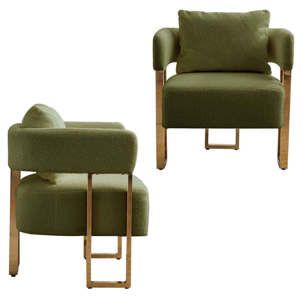 Upholstered Barrel Accent Chairs with Gold Legs – Set of 2