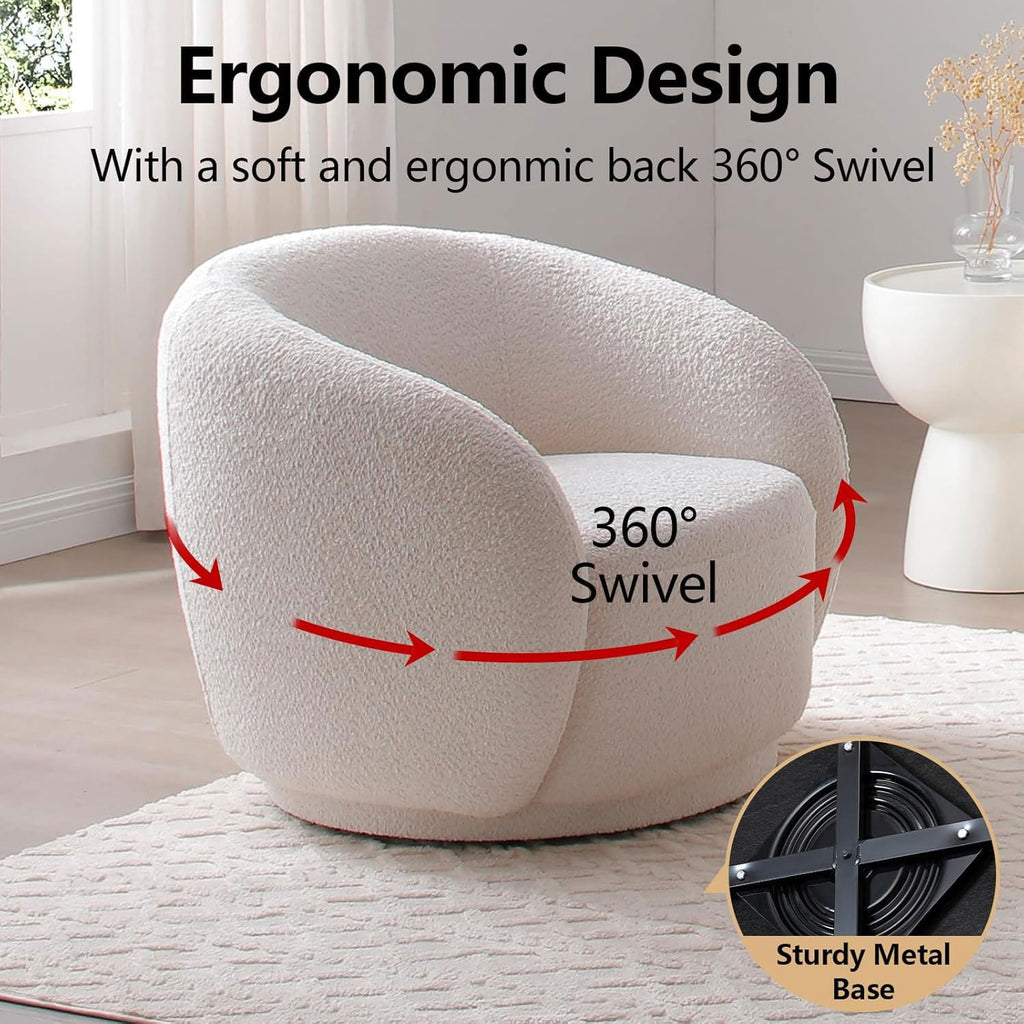 Oversized Boucle Accent Chair, Cream White Sherpa Wingback Chair