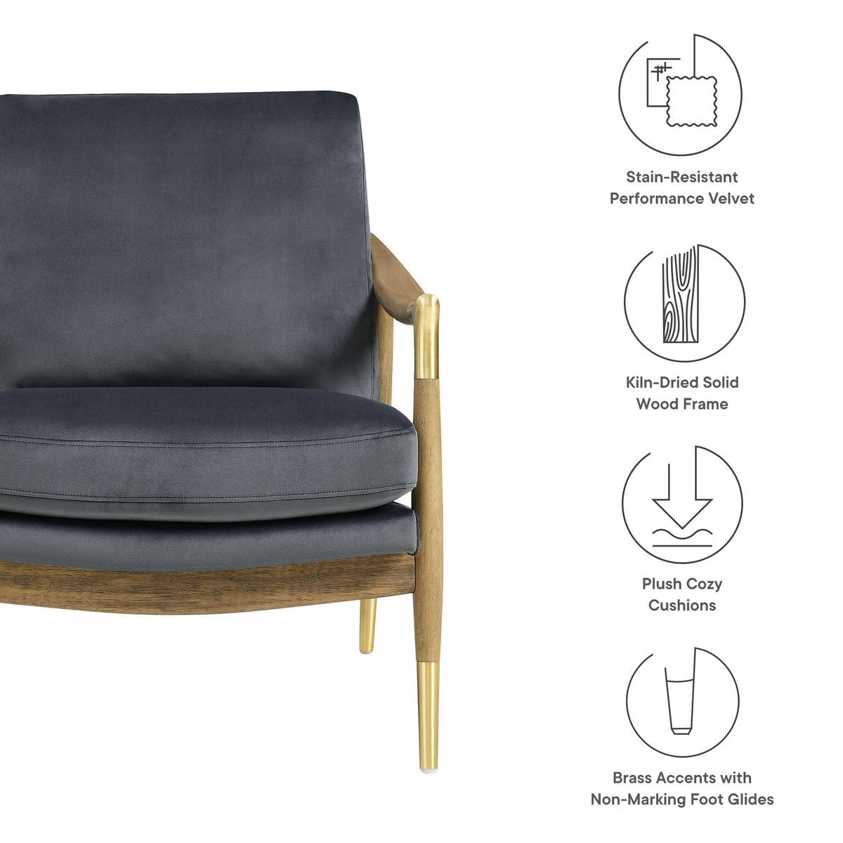 Modway Langford Stain-Resistant Performance Velvet Armchair – Mid Century Modern