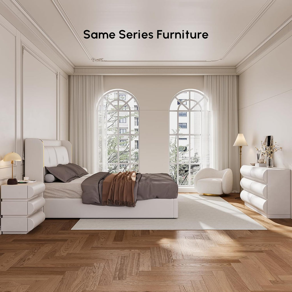 White Faux-Leather Six-Drawer Dresser